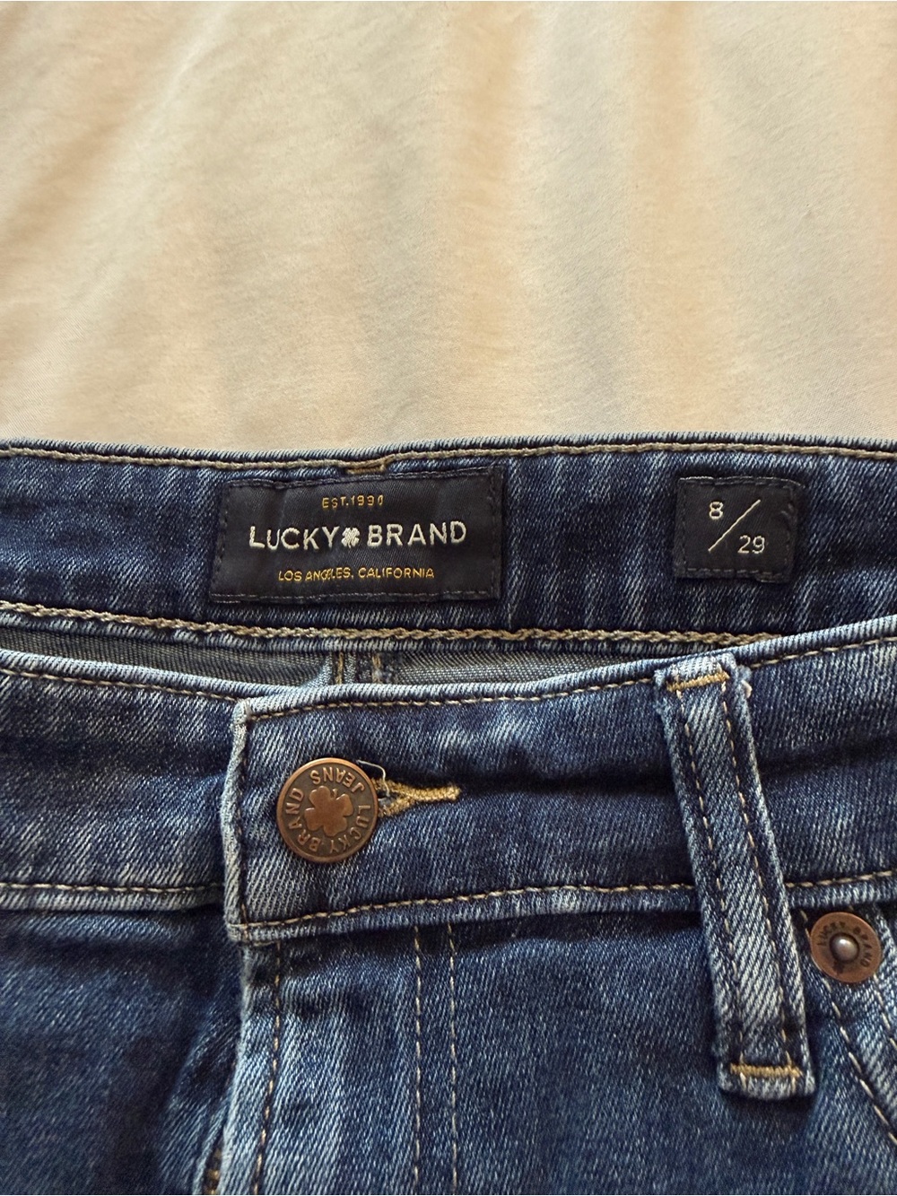 Lucky Brand Dark Blue Denim Jeans with Contrast Stitching